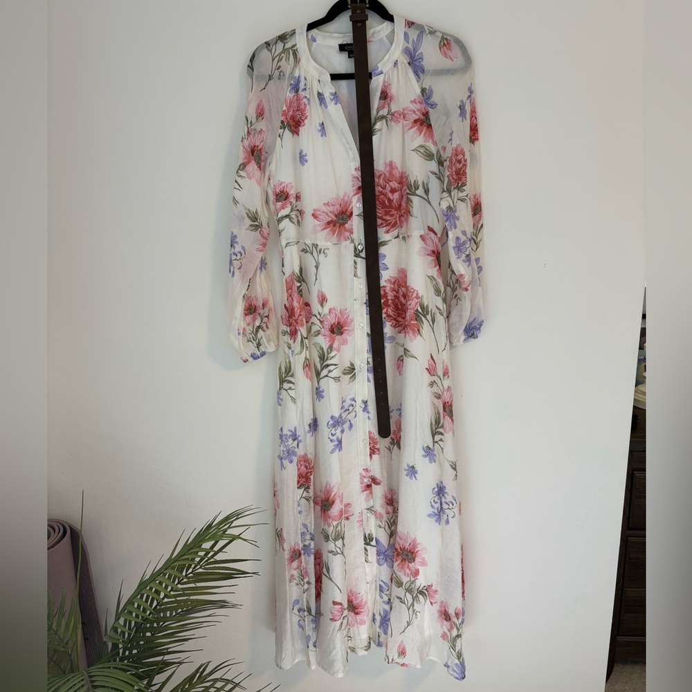 CeCe White Floral Maxi Dress with Pink and Lavender Blooms